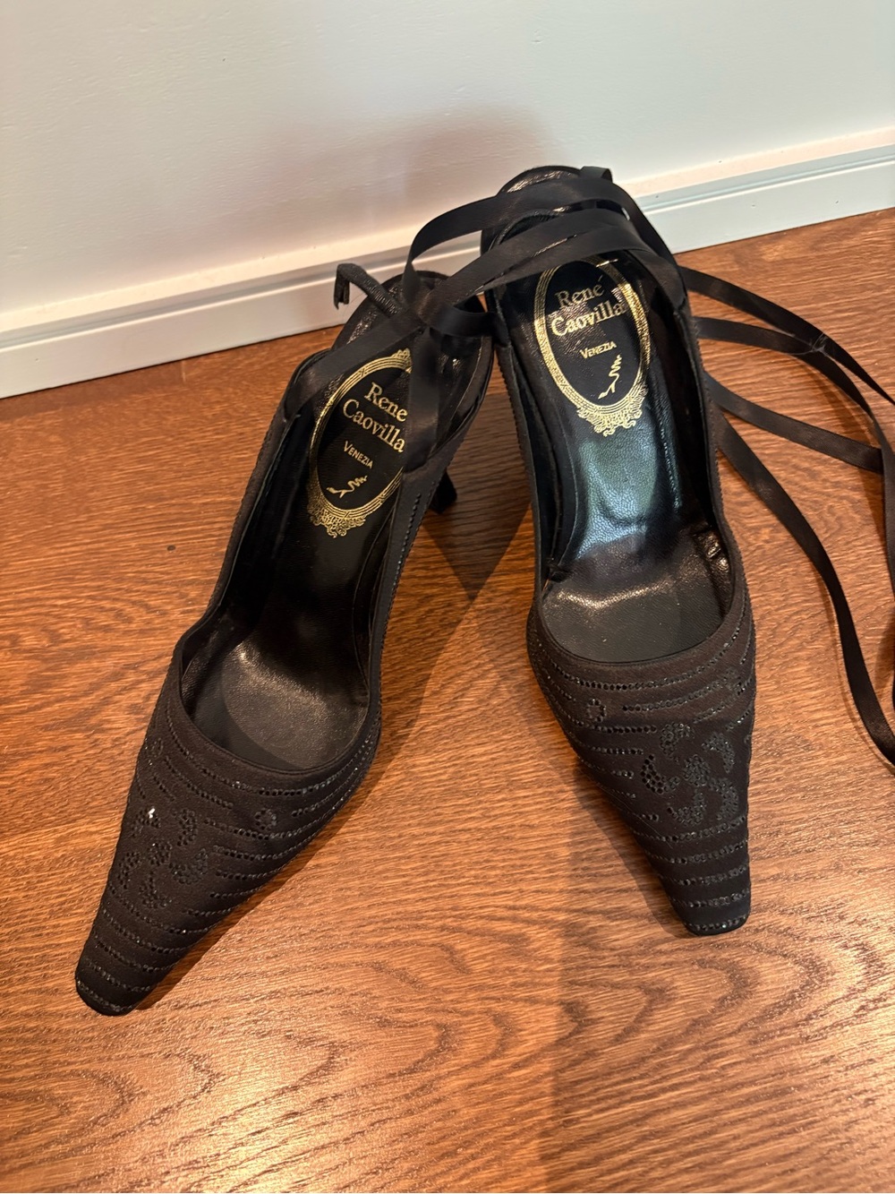 Rene Caovilla Venezia ribbon tied heels
